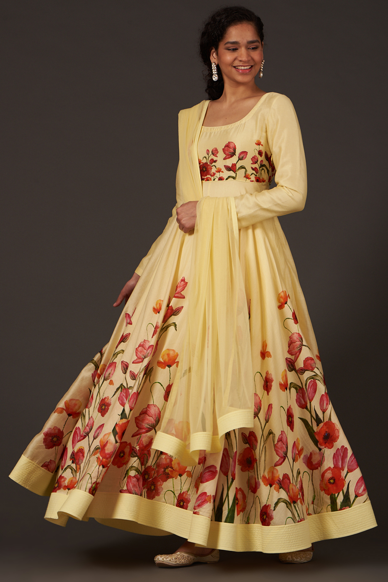 Lime Floral Printed Party Wear Anarkali Set by Balance by Rohit Bal at Pernia's Pop Up Shop