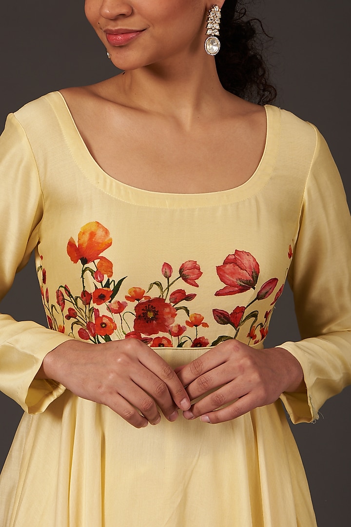 Lime Floral Printed Party Wear Anarkali Set by Balance by Rohit Bal at Pernia's Pop Up Shop