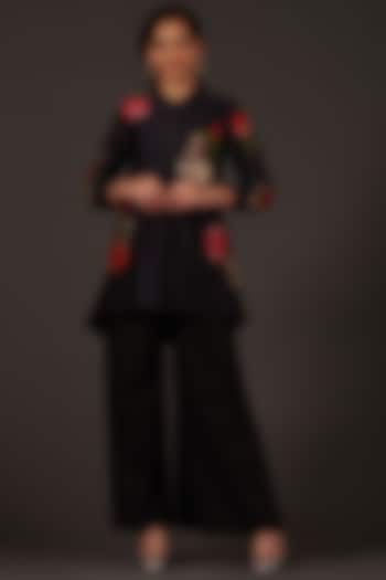 Black Chanderi Palazzo Pant Set by Balance by Rohit Bal at Pernia's Pop Up Shop