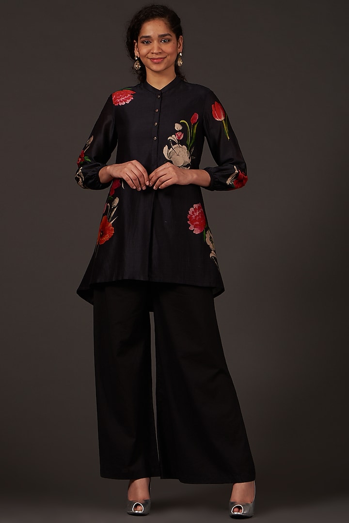Black Chanderi Palazzo Pant Set by Balance by Rohit Bal at Pernia's Pop Up Shop
