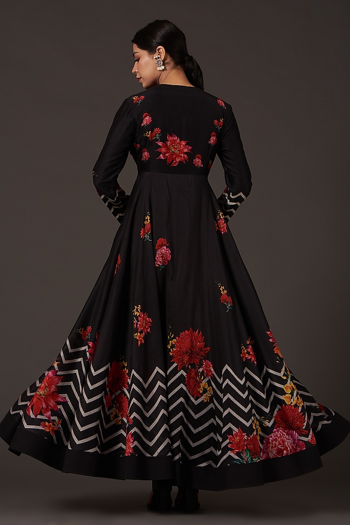 Black Printed Party Wear Anarkali Set by Balance by Rohit Bal at Pernia's Pop Up Shop