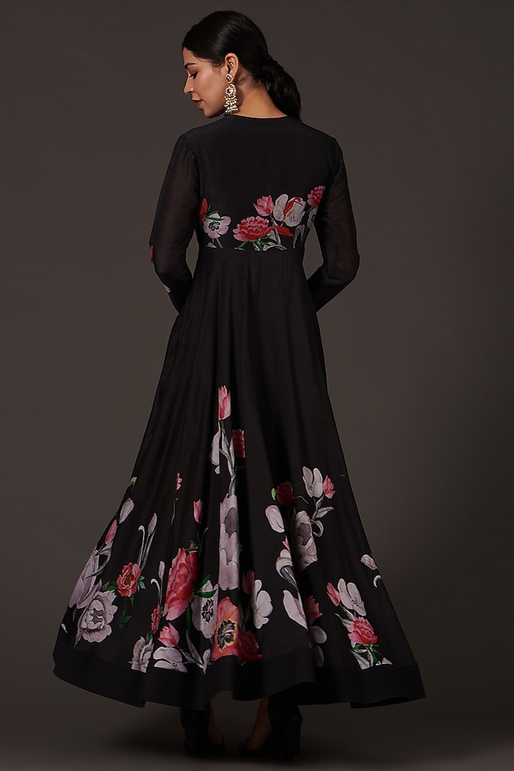 Black Party Wear Anarkali Set With Digital Print by Balance by Rohit Bal at Pernia's Pop Up Shop