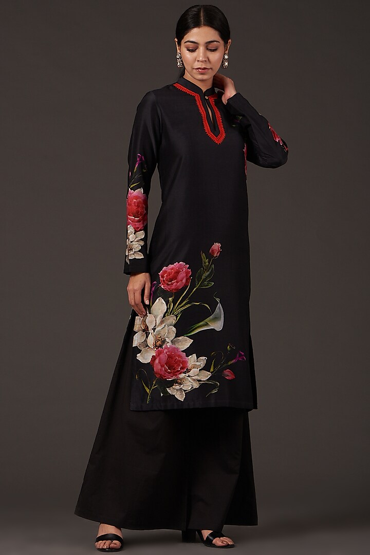 Black Printed Tunic Set by Balance by Rohit Bal at Pernia's Pop Up Shop
