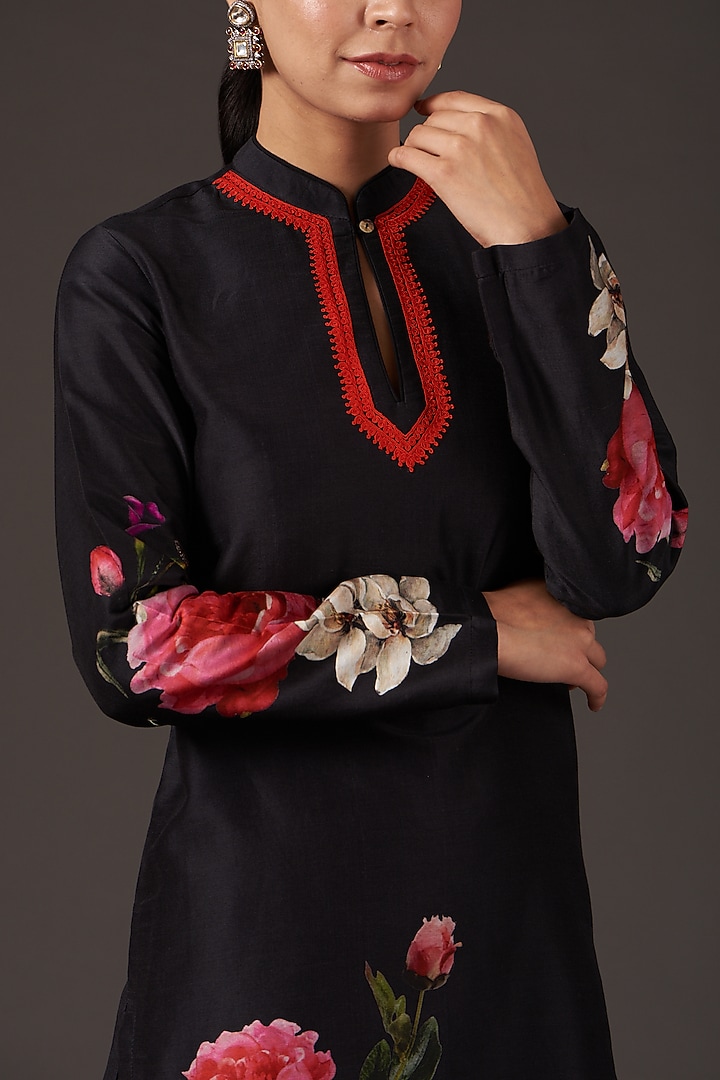 Black Printed Tunic Set by Balance by Rohit Bal at Pernia's Pop Up Shop