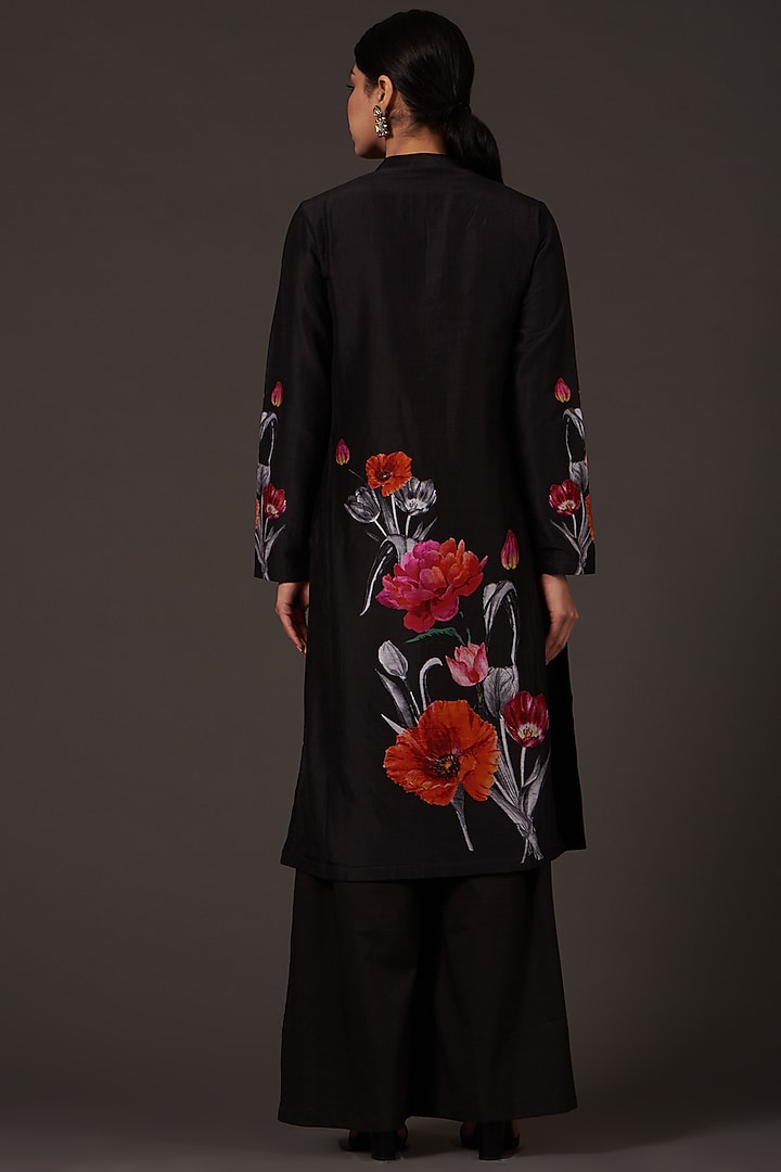 Black Chanderi Printed Kurta Set by Balance by Rohit Bal at Pernia's Pop Up Shop