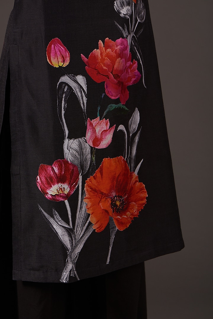 Black Chanderi Printed Kurta Set by Balance by Rohit Bal at Pernia's Pop Up Shop