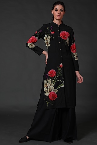 Black Chanderi Tunic Set by Balance by Rohit Bal