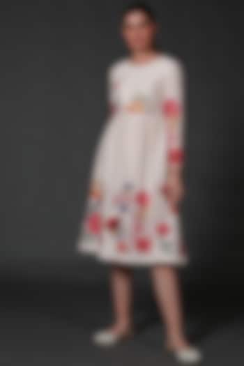Ivory Floral Printed Dress by Balance by Rohit Bal