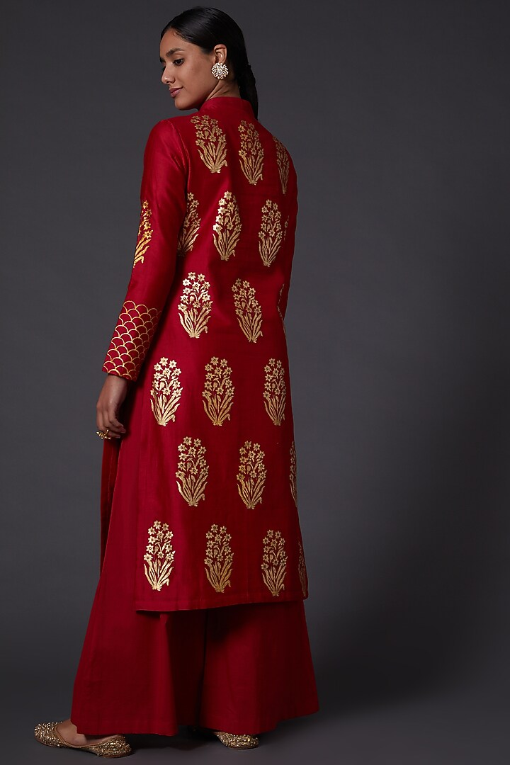 Bindi Red & Gold Block Printed Kurta With Pants by Balance by Rohit Bal at Pernia's Pop Up Shop