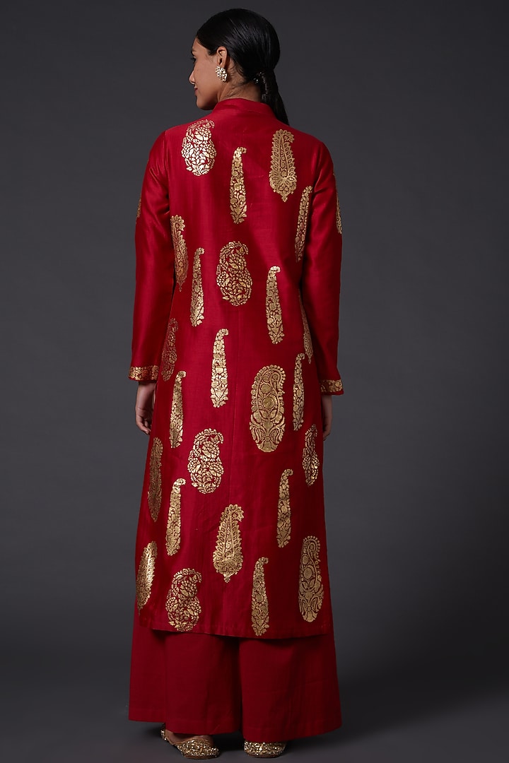 Bindi Red & Gold Block Printed Kurta With Pants by Balance by Rohit Bal at Pernia's Pop Up Shop