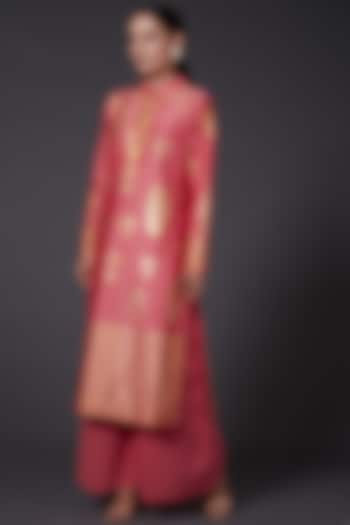 Coral Pink Block Printed Kurta Set by Balance by Rohit Bal at Pernia's Pop Up Shop