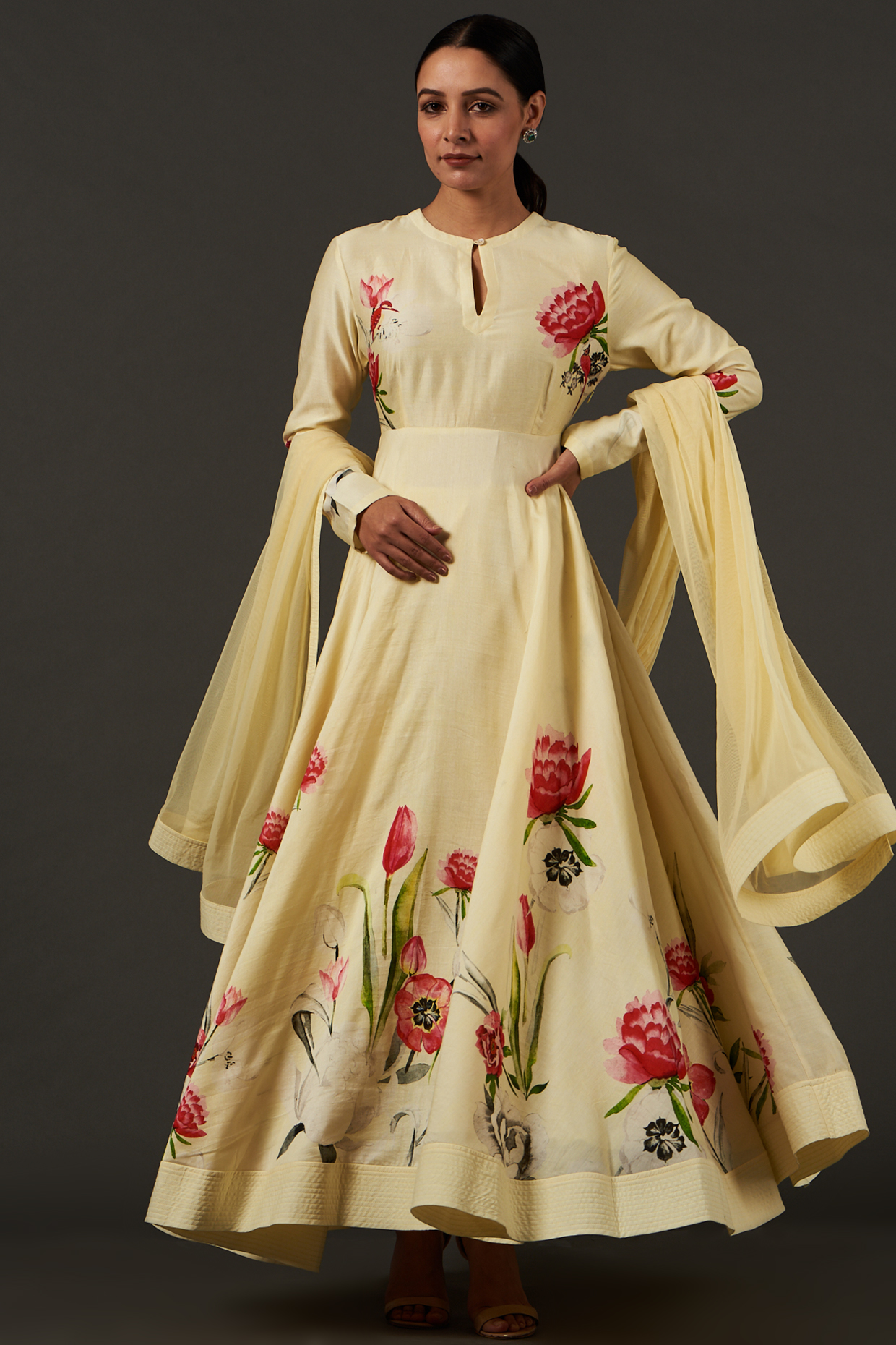 Lime Yellow Digital Printed Party Wear Anarkali Set by Balance by Rohit Bal at Pernia's Pop Up Shop