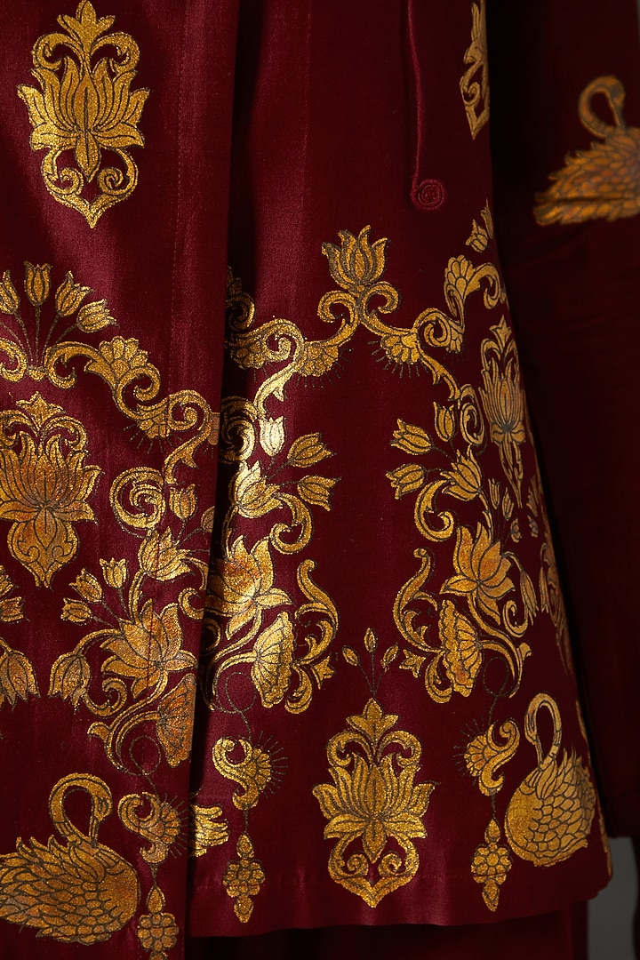 Wine & Gold Block Printed Tunic by Balance by Rohit Bal at Pernia's Pop Up Shop