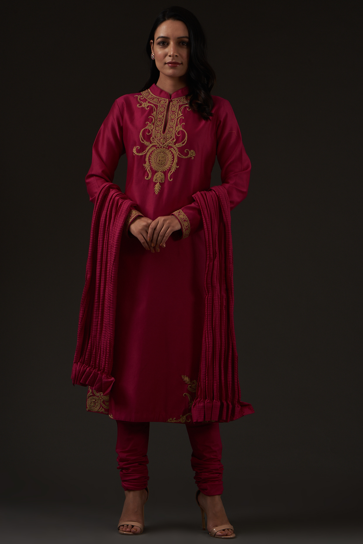 Fuchsia Machine Embroidered Kurta Set by Balance by Rohit Bal at Pernia's Pop Up Shop