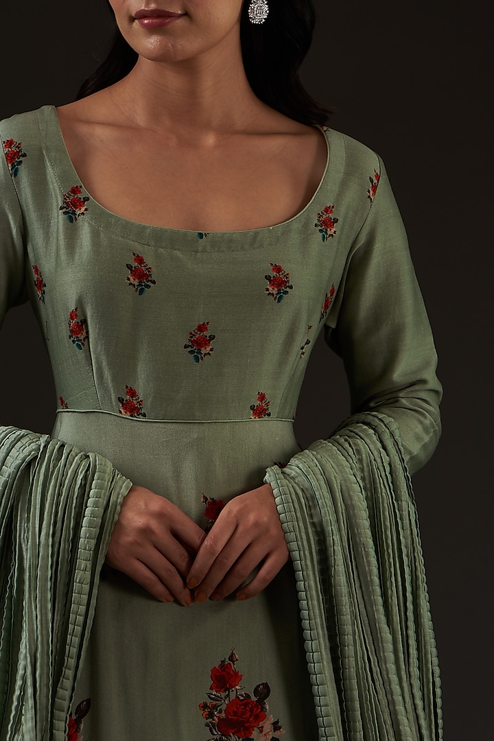 Sage Green Digital Printed Party Wear Anarkali Set by Balance by Rohit Bal at Pernia's Pop Up Shop