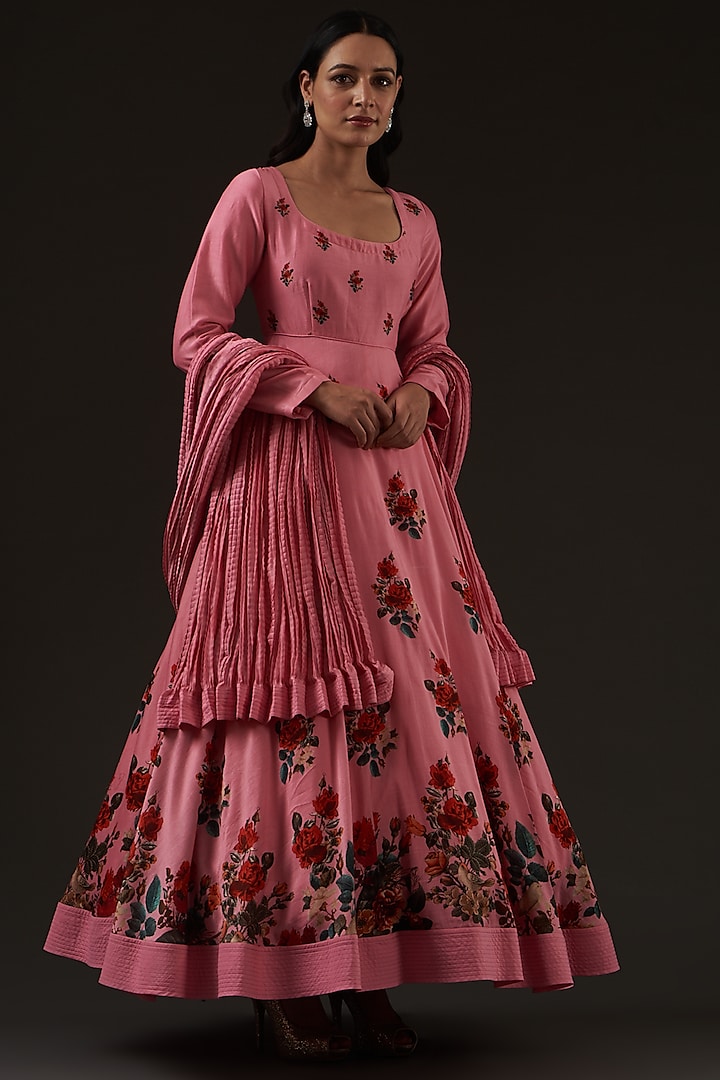 Pink Digital Printed Party Wear Anarkali Set by Balance by Rohit Bal at Pernia's Pop Up Shop