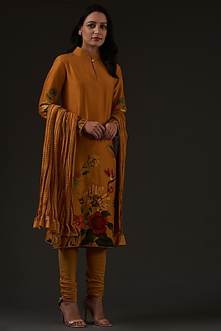 Mustard Digital Printed Kurta Set by Balance by Rohit Bal