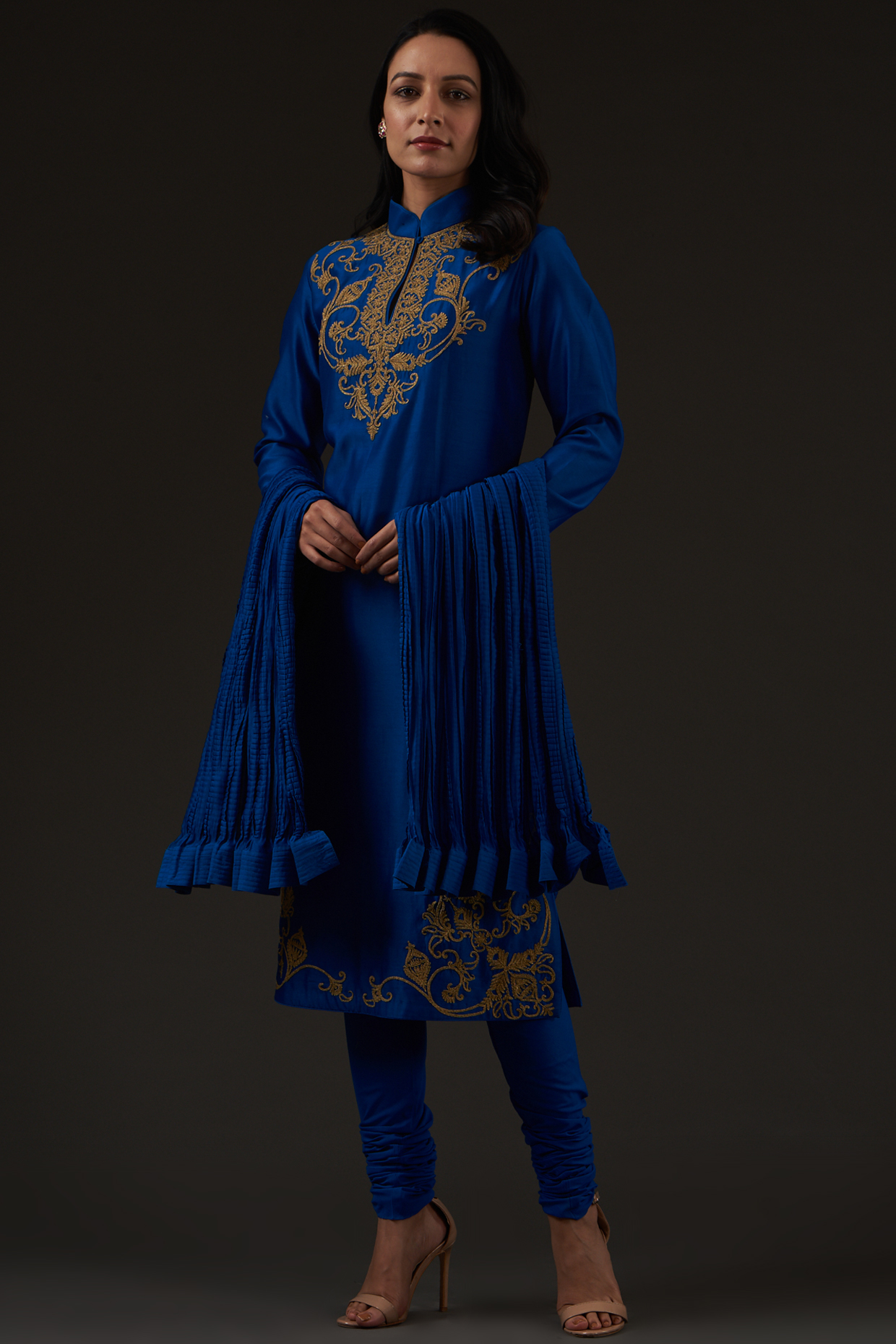 Cobalt Blue Machine Embroidered Kurta set by Balance by Rohit Bal at Pernia's Pop Up Shop