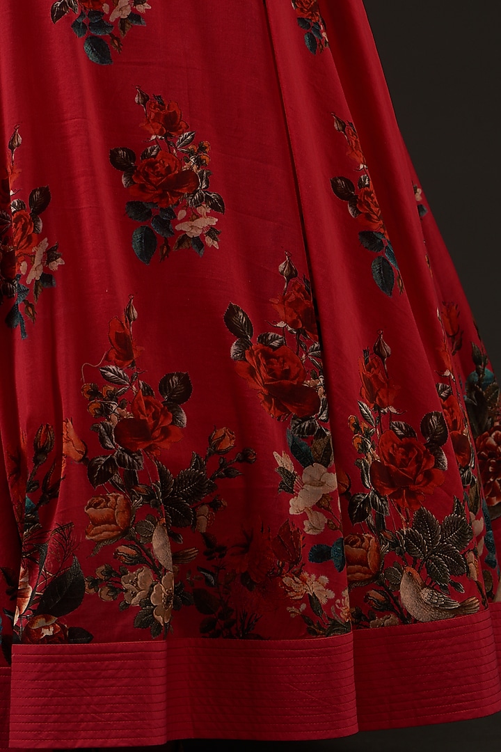 Ruby Red Printed Party Wear Anarkali Set by Balance by Rohit Bal at Pernia's Pop Up Shop