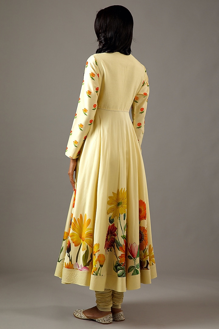 Yellow Chanderi Silk Printed Party Wear Anarkali Set by Balance by Rohit Bal at Pernia's Pop Up Shop