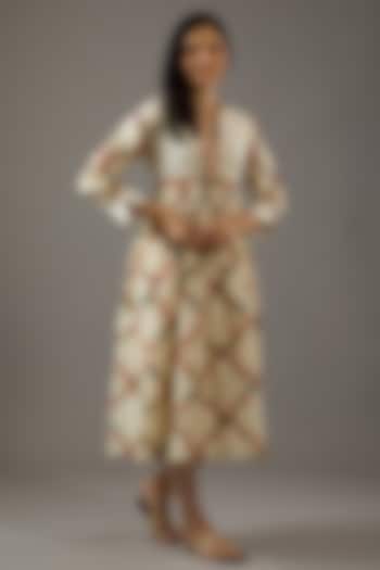 Ivory Chanderi Silk Printed Dress by Balance by Rohit Bal