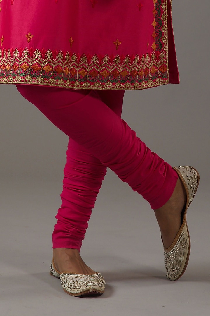 Fuchsia Chanderi Silk Embroidered Kurta Set by Balance by Rohit Bal at Pernia's Pop Up Shop