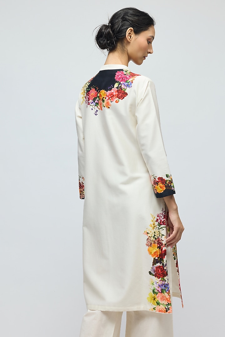 Ivory Chanderi Floral Printed Tunic Set by Balance by Rohit Bal at Pernia's Pop Up Shop