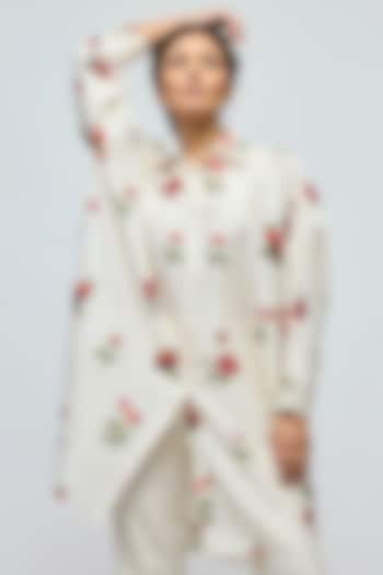 Ivory Chanderi Floral Printed Tunic by Balance by Rohit Bal at Pernia's Pop Up Shop