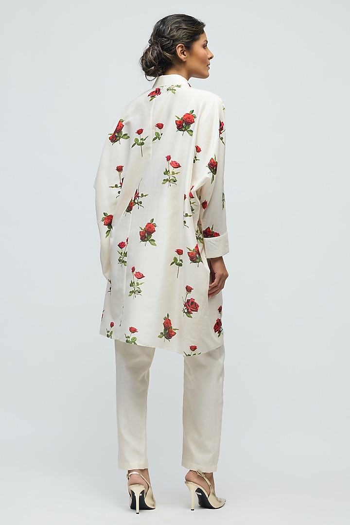 Ivory Chanderi Floral Printed Tunic by Balance by Rohit Bal at Pernia's Pop Up Shop