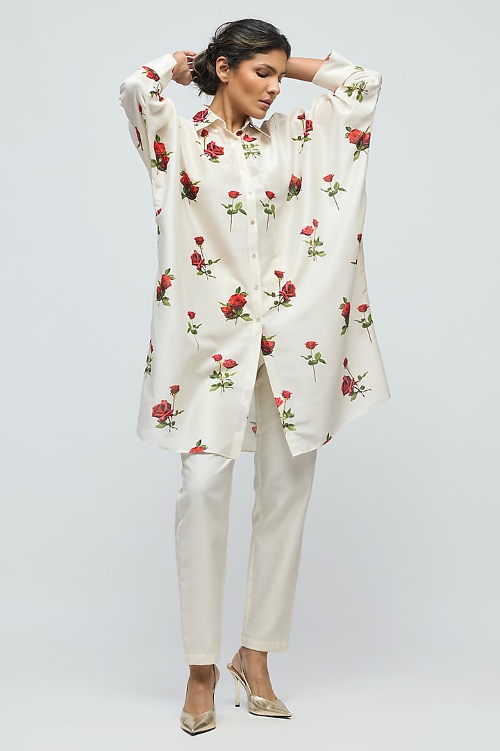 Ivory Chanderi Floral Printed Tunic by Balance by Rohit Bal at Pernia's Pop Up Shop