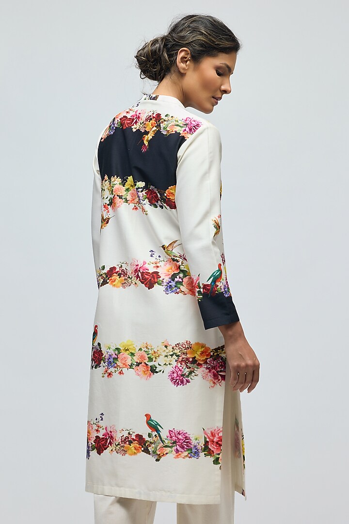 Ivory Chanderi Floral Printed Tunic Set by Balance by Rohit Bal at Pernia's Pop Up Shop