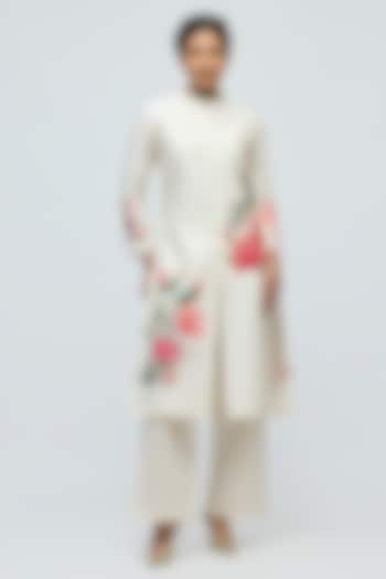 Ivory Chanderi Floral Printed Tunic Set by Balance by Rohit Bal at Pernia's Pop Up Shop