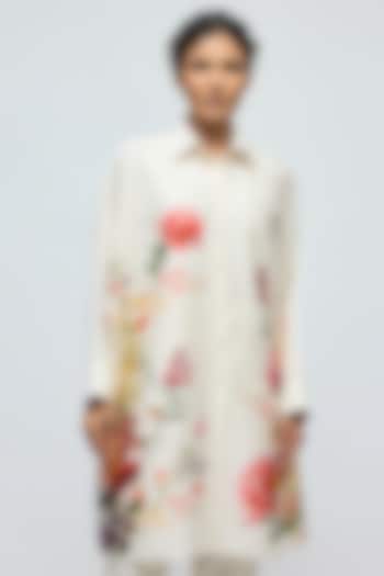 Ivory Chanderi Floral Printed Tunic by Balance by Rohit Bal at Pernia's Pop Up Shop