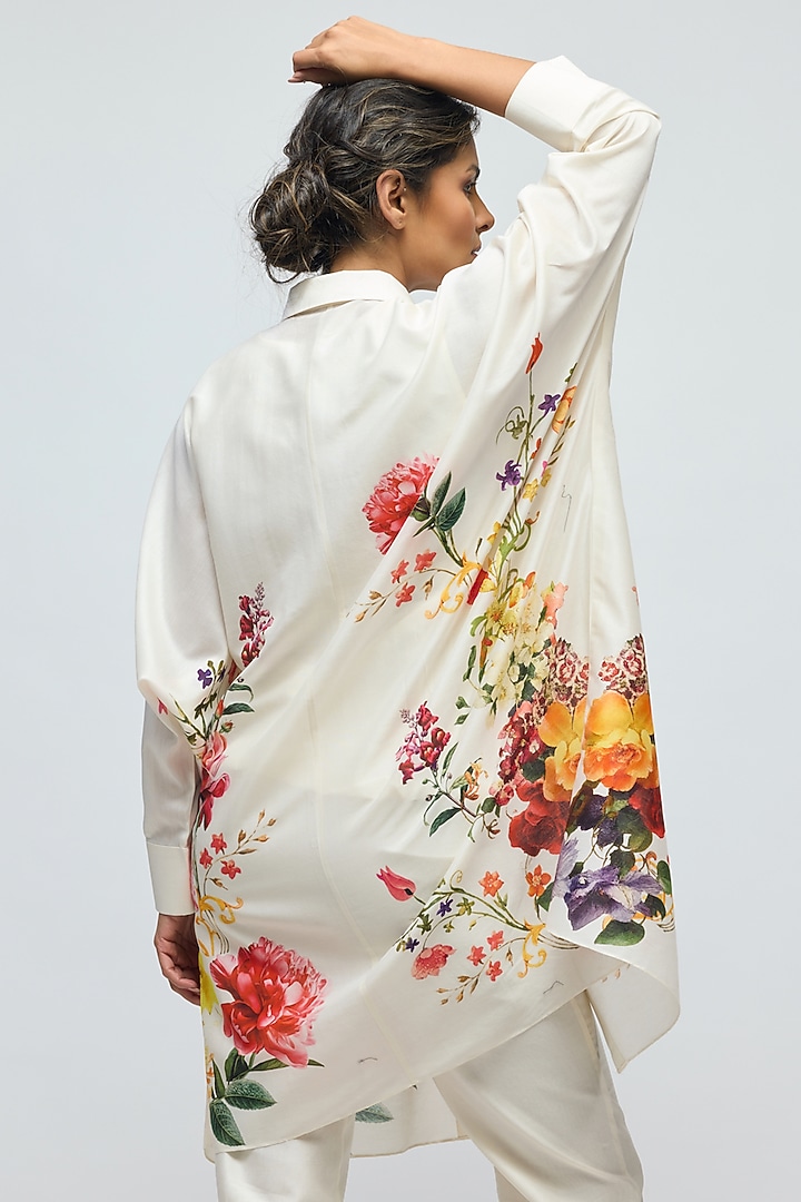 Ivory Chanderi Floral Printed Tunic by Balance by Rohit Bal at Pernia's Pop Up Shop