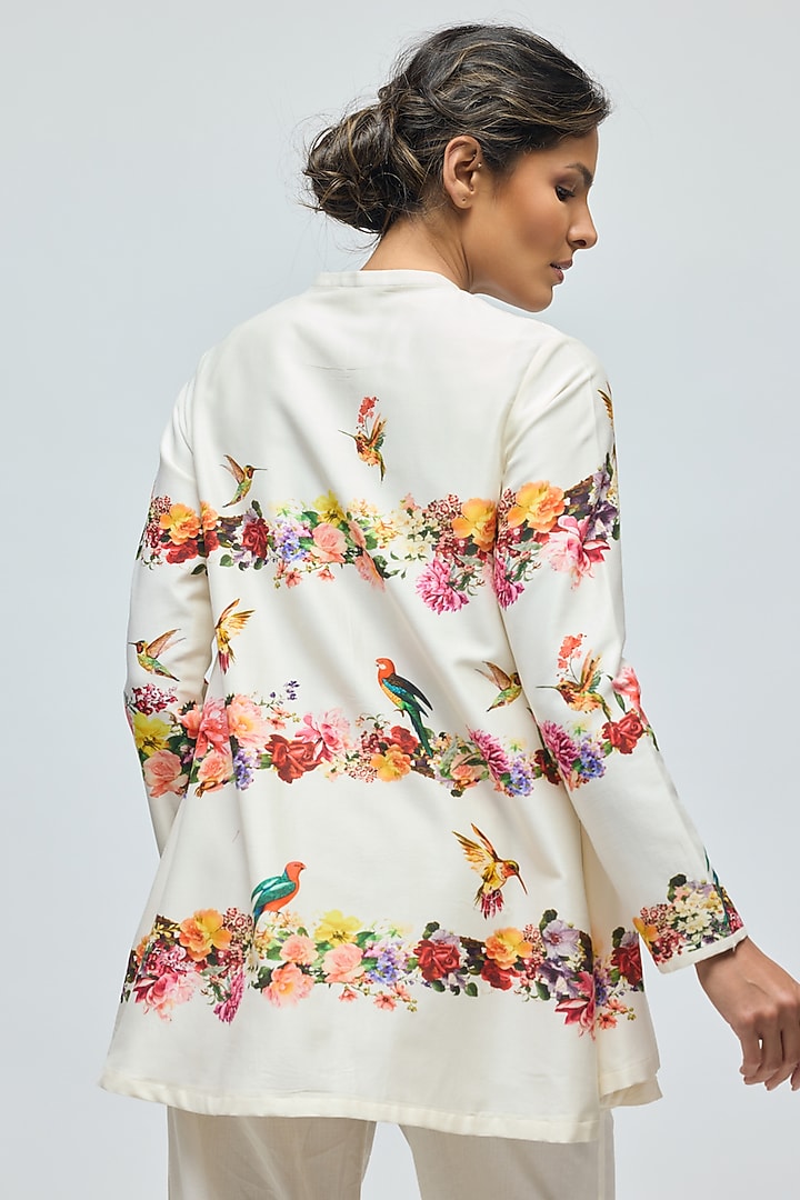 Ivory Chanderi Floral Printed Tunic Set by Balance by Rohit Bal at Pernia's Pop Up Shop
