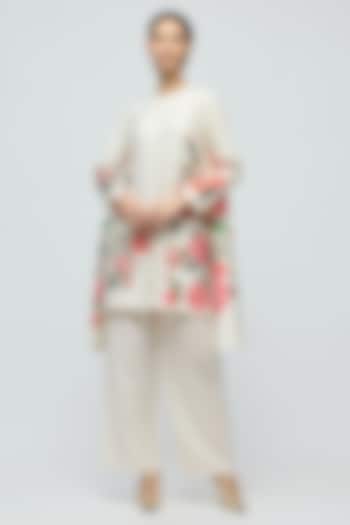 Ivory Chanderi Floral Printed Tunic Set by Balance by Rohit Bal at Pernia's Pop Up Shop