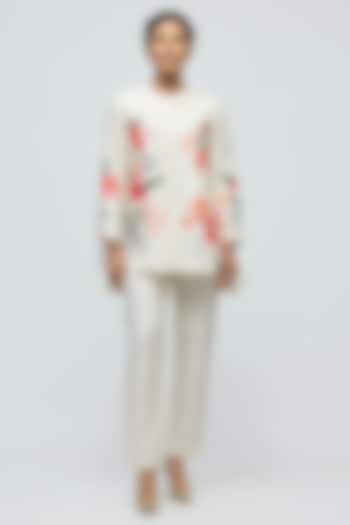 Ivory Chanderi Floral Printed Tunic Set by Balance by Rohit Bal at Pernia's Pop Up Shop
