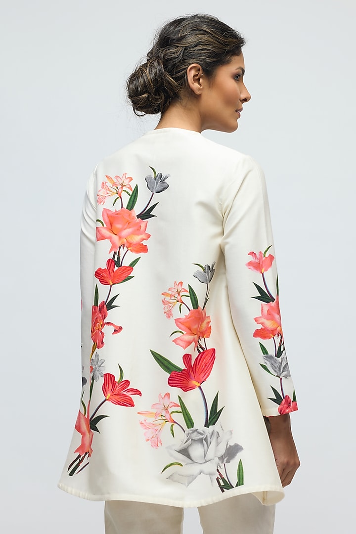 Ivory Chanderi Floral Printed Tunic Set by Balance by Rohit Bal at Pernia's Pop Up Shop
