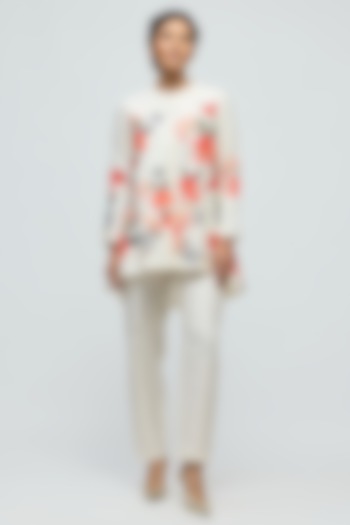 Ivory Chanderi Floral Printed Tunic Set by Balance by Rohit Bal at Pernia's Pop Up Shop