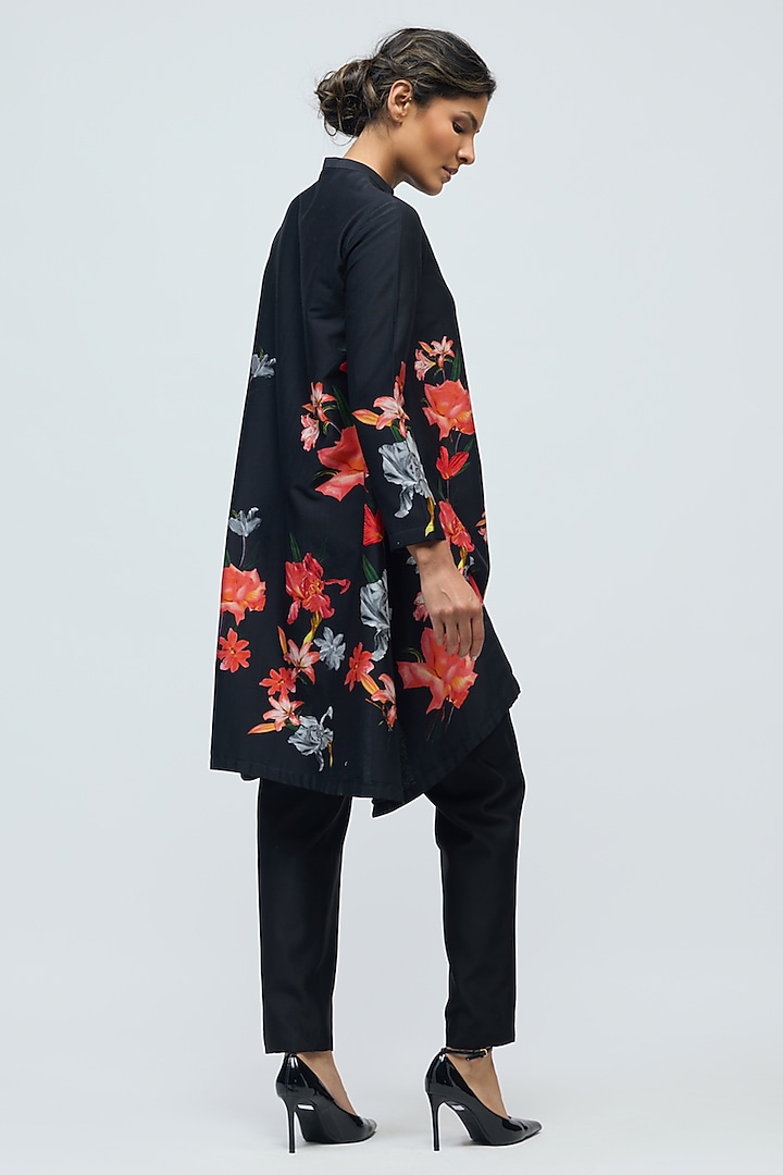 Black Chanderi Floral Printed Tunic Set by Balance by Rohit Bal at Pernia's Pop Up Shop