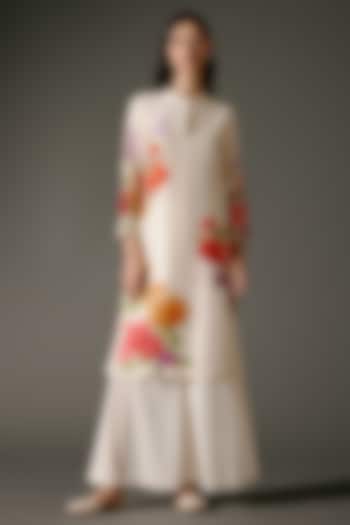 Ivory Chanderi Silk Digital Printed & Resham Embroidered Tunic Set by Balance by Rohit Bal at Pernia's Pop Up Shop