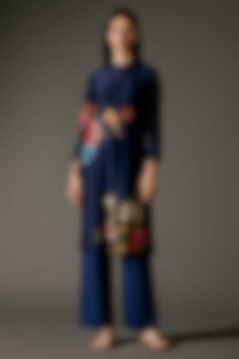 Indigo Chanderi Silk Digital Printed & Resham Embroidered Tunic Set by Balance by Rohit Bal at Pernia's Pop Up Shop