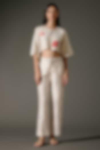 Ivory Chanderi Silk Digital Printed & Resham Embroidered Co-Ord Set by Balance by Rohit Bal at Pernia's Pop Up Shop