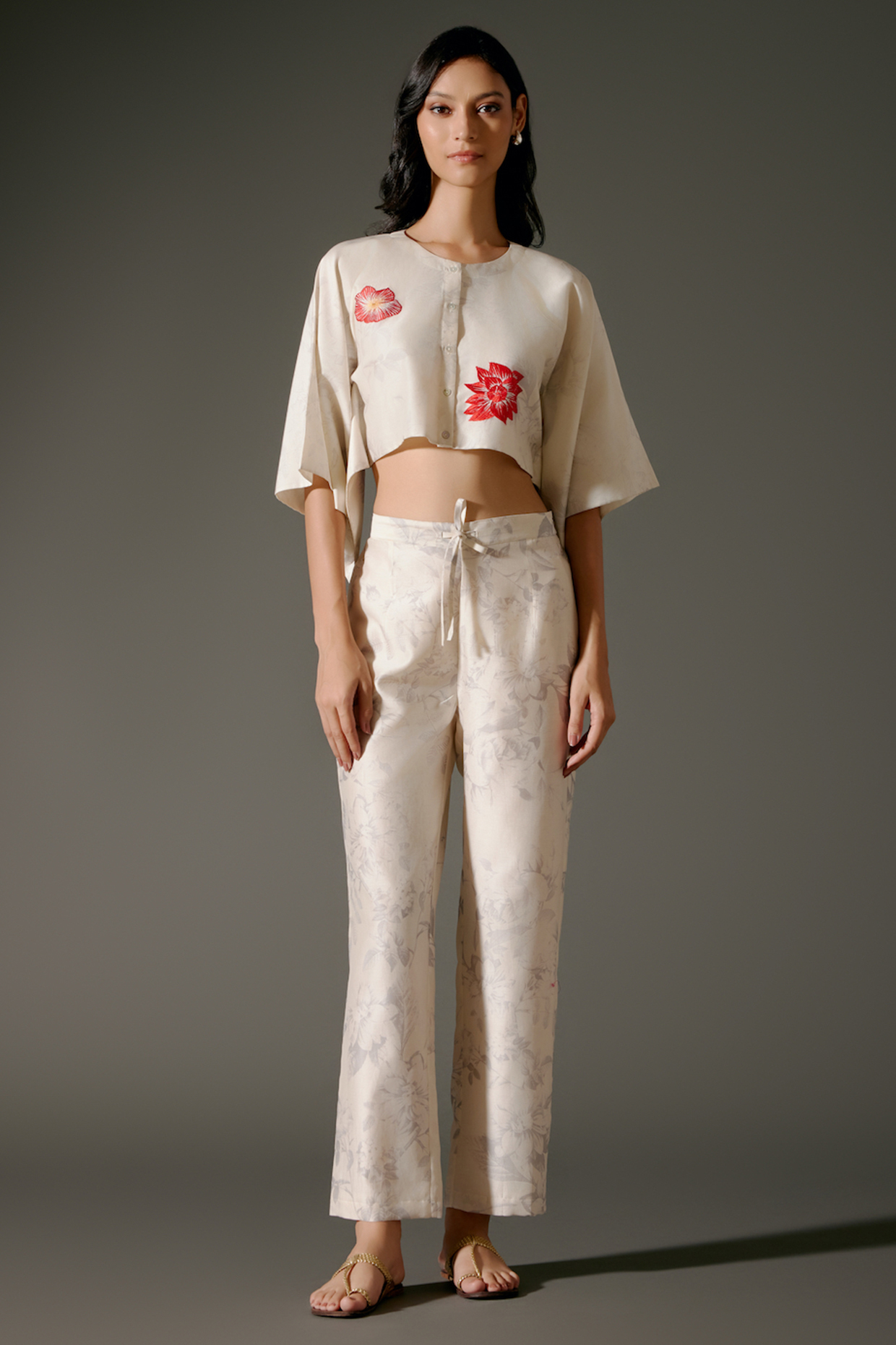 Ivory Chanderi Silk Digital Printed & Resham Embroidered Co-Ord Set by Balance by Rohit Bal at Pernia's Pop Up Shop