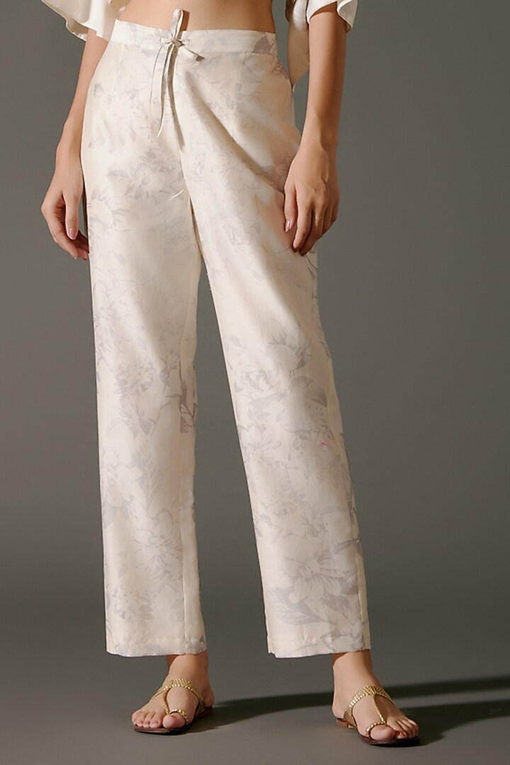 Ivory Chanderi Silk Digital Printed & Resham Embroidered Co-Ord Set by Balance by Rohit Bal at Pernia's Pop Up Shop