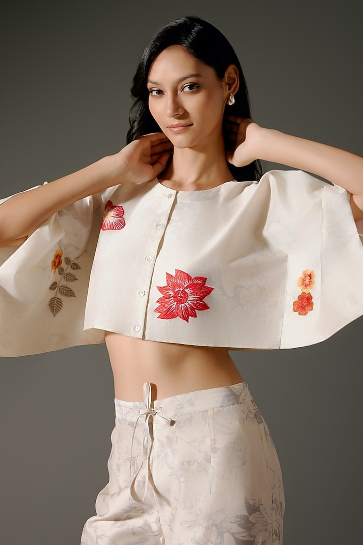 Ivory Chanderi Silk Digital Printed & Resham Embroidered Co-Ord Set by Balance by Rohit Bal at Pernia's Pop Up Shop