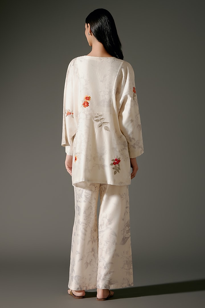 Ivory Chanderi Silk Digital Printed & Resham Embroidered Tunic Set by Balance by Rohit Bal at Pernia's Pop Up Shop