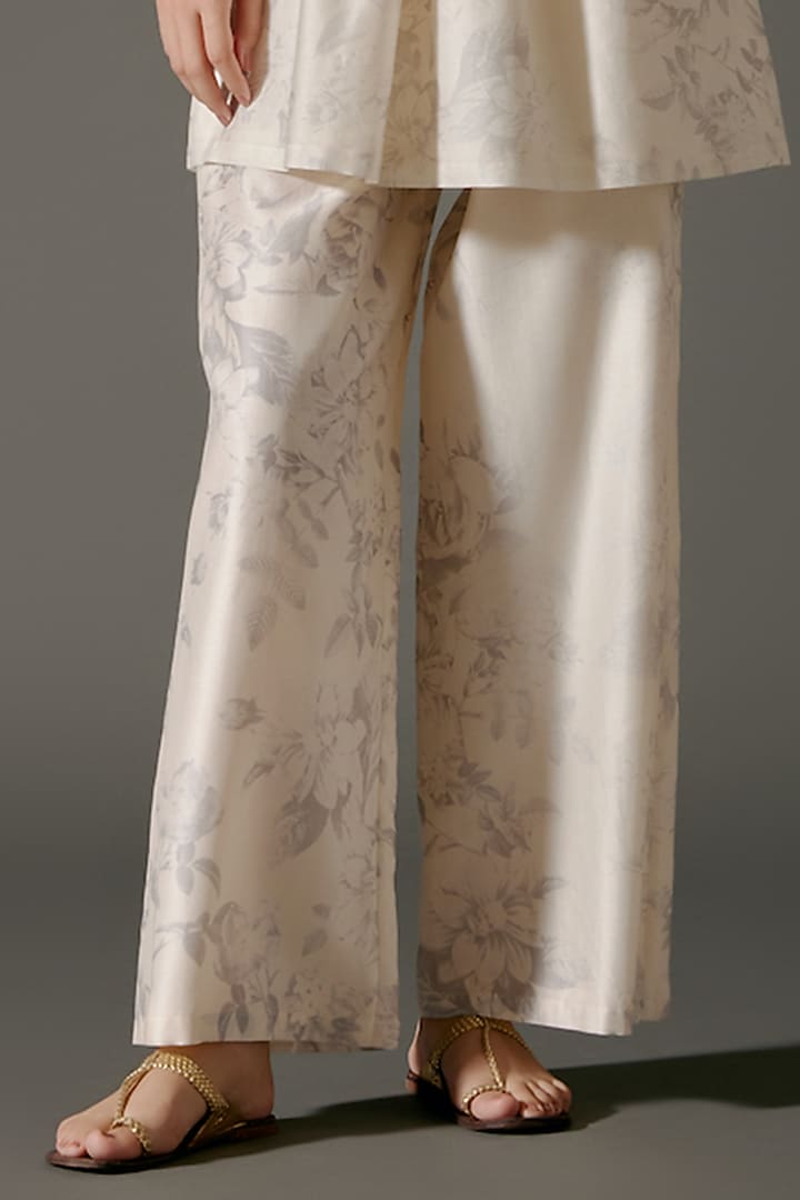 Ivory Chanderi Silk Digital Printed & Resham Embroidered Tunic Set by Balance by Rohit Bal at Pernia's Pop Up Shop