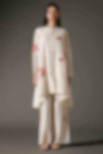 Ivory Chanderi Silk Digital Printed & Resham Embroidered A-Line Tunic Set by Balance by Rohit Bal at Pernia's Pop Up Shop
