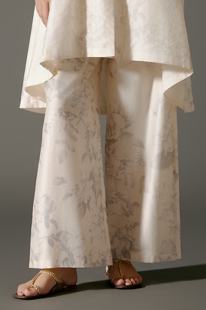 Ivory Chanderi Silk Digital Printed & Resham Embroidered A-Line Tunic Set by Balance by Rohit Bal at Pernia's Pop Up Shop